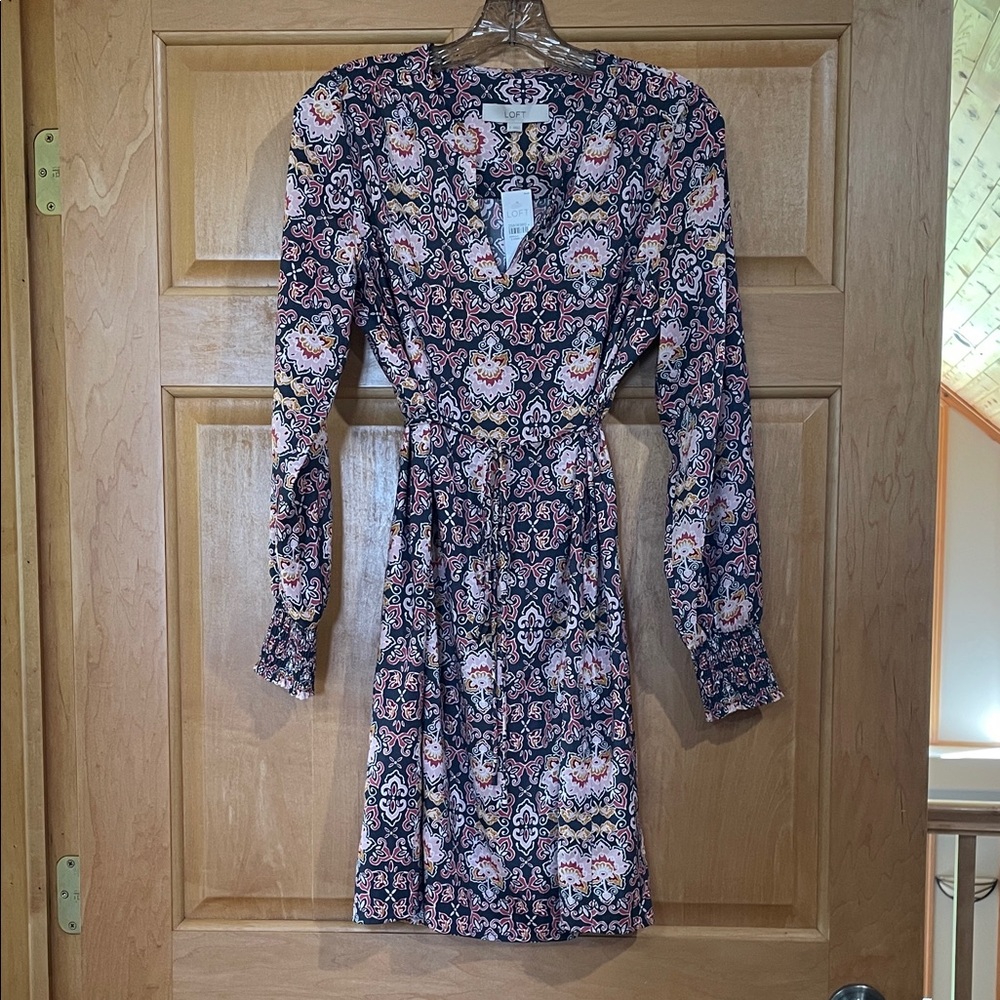 LOFT Multicolor Patterned Long Sleeve Dress